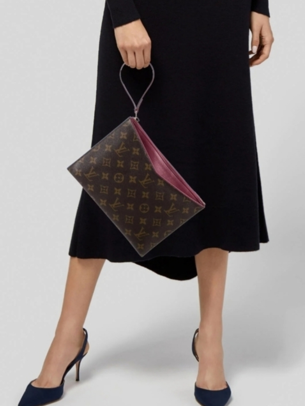 Signture To go Monogram Canvas  Clutch in Red Trim/wallet & Crystal Charm Bundle - Picture 5 of 12